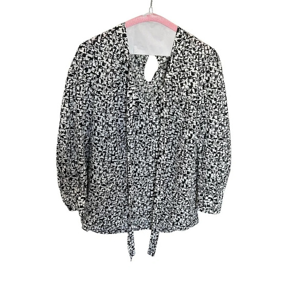 Kate Spade Reade Tie Neck Patterned Blouse in Black/White Size 8 - Picture 3 of 9